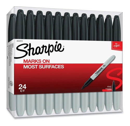 Set X 24 Marcadores Negros Permanentes Sharpie Punta Fina