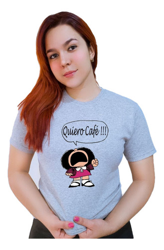 Polera Dama Estampada 100%algodon Diseño Mafalda Café
