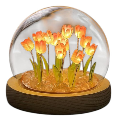 Lámpara Esfera Tulipanes Decorativa P/armar Luz De Noche Rojo