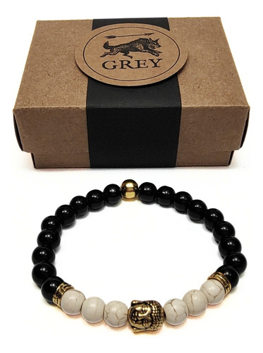 Pulsera De Hombre Piedra Marfil + Dije Buda Oro Antiguo