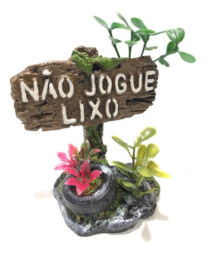 Enfeite Para Aquário Placa Não Jogue Lixo 8x4x8cm