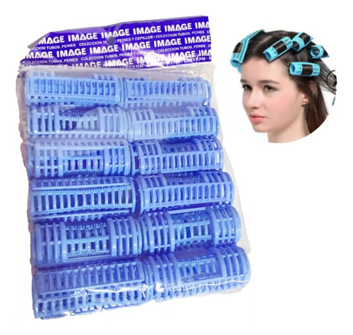 Tubos O Roles Con Tapa Rizar Ondular Cabello Mariate 12 Color Azul