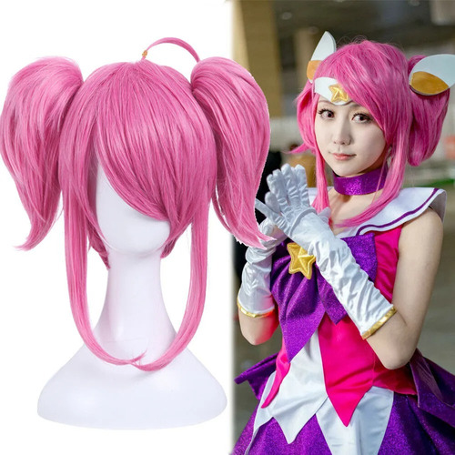 Peluca Lux Star Guardian Rosada Con Coletas Disfraz Cosplay