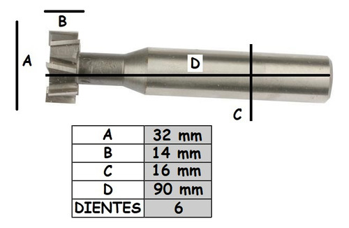 Fresa T-631 Metal Diámetro 32mm Alto 14mm Recta Fubral