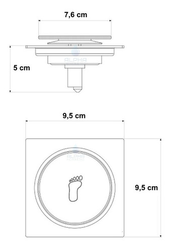 Ralo Click Inteligente Para Banheiro Quadrado 10 Cm Inox