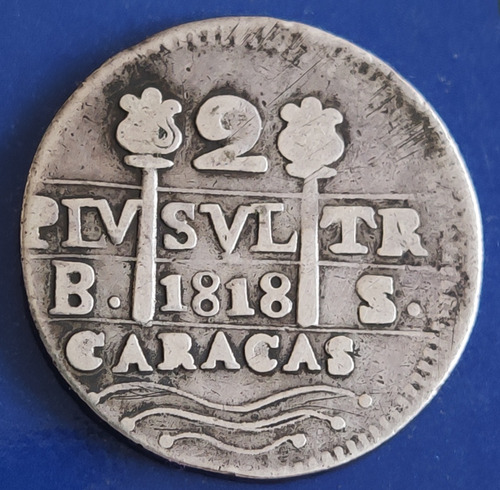 Antigua Moneda De 1818, Fernando 7, Caracas. Morillera Plata