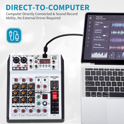 Mezcladora De Audio De 6 Canales Sikuing Consola