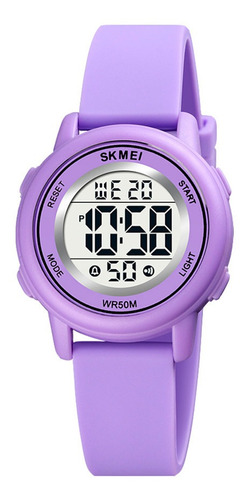 Reloj Unisex Skmei 1721 Sumergible Digital Alarma Cronometro Color de la malla Morado Color del fondo Blanco