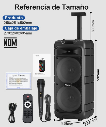 Bocina Portatil Bluetooth Audio Radio Microfono Luces Led Negro