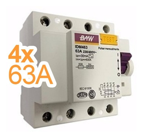 Disyuntor Diferencial Interruptor 4x63 Amp 30ma Baw