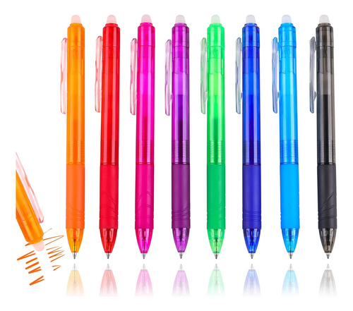 Bolígrafos De Gel Retráctiles Borrables, 8 Colores, B...