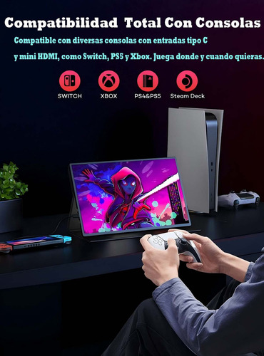 Wdolins Monitor Con Pantalla 15.6'' 60hz 127v Y Resolución Full Hd Para Portátiles, Pc, Mac, Raspberry Pi, Switch, Ps4-5, Xbox