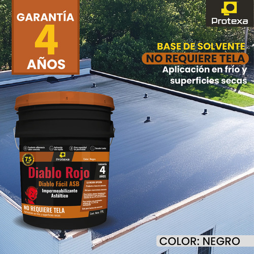 Impermeabilizante Asfaltico Diablo Rojo ASB 19 Lts. Chapopote Líquido Para Impermeabilizar. Protexa 4 Años. Impermeabilizante Asfáltico De Aplicación En Frío Para Concreto, Ladrillo Y Acero.