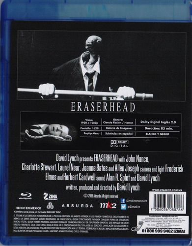 Eraserhead Cabeza De Borrador David Lynch Pelicula Blu-ray