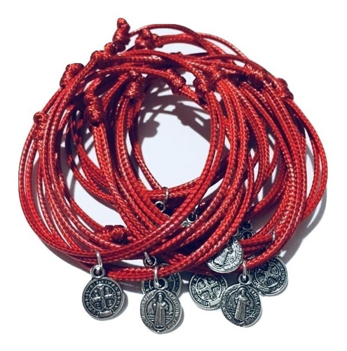 50 Pulsera Hilo Rojo Encerado San Benito 1cm