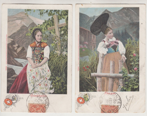 1903 Dos Postales Folk Mujeres Vestimentas Tipicas De Suiza