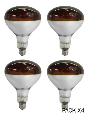 Imagen 1 de 10 de Combo X4 Lampara Infraroja 250w Roja Calor Secado Criaderos