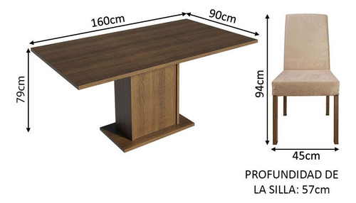 Juego de Comedor con Mesa y 6 Sillas Renata Madesa Color Marron/Imperial