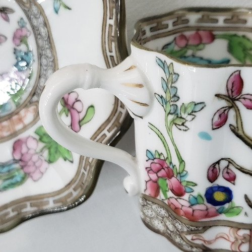 Taza Café Con Plato Porcelana Inglesa Coalport Indian Tree Verde (Usado)