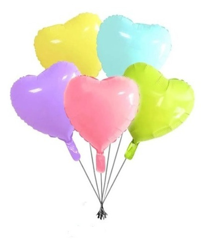 Set 5 Globos Corazon Metalizado Pastel 18´´