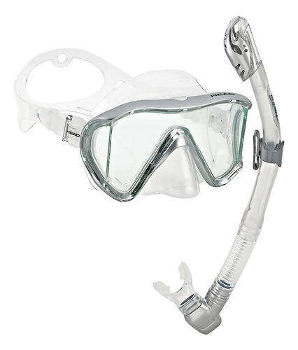 ~? Head Scuba Panoramic Mask Dry Snorkel Set, Silver Metalli