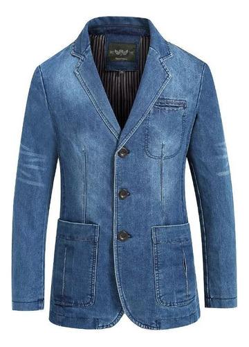 Blazer Alfaiataria Masculina Jeans Bolso Grande Slim Cut