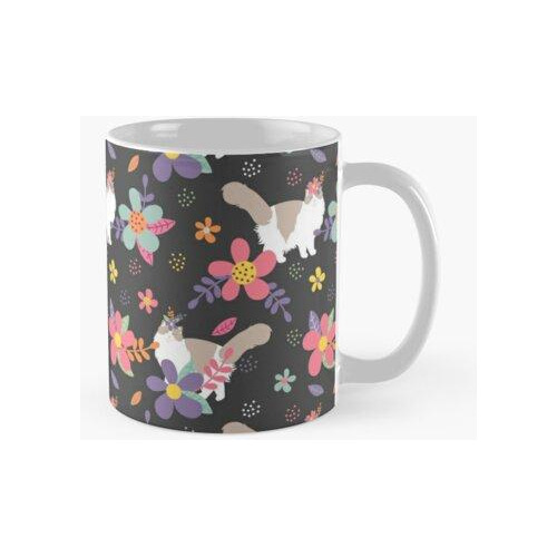 Taza Gato Ragdoll Y Flores De Colores Calidad Premium