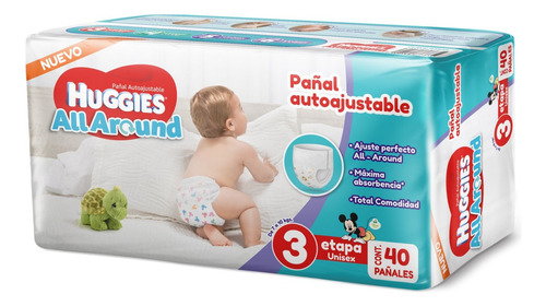 Huggies All Around, Pañal Etapa 3 Unisex, Con 40 Pzs Género Sin género Talla Mediano (M)