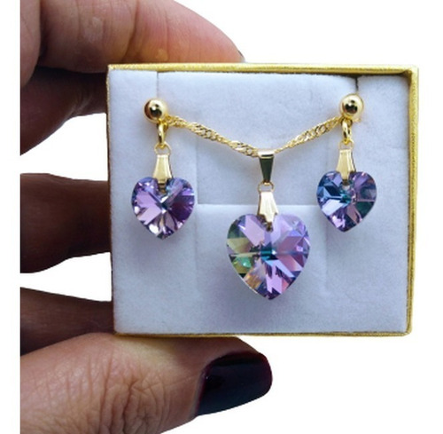 Imagem 1 de 2 de Conjunto Cristal Swarovski Vitrail Light 1,4 Cm Folh. Ouro