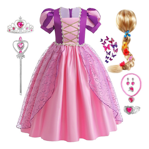 G.c Niñas Rapunzel Vestido Princesa Vestir Disfraz Niño Puff