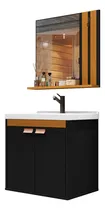 Comprar Shark Moveis Banheiro Conjunto banheiro Pallas Cor Pretou002FNature Conjuto Pallas Gabinete De Banheiro Com Espelheira E Cuba Pia
