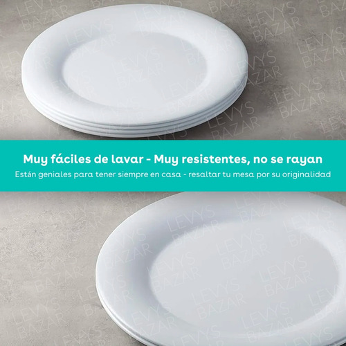 6 Plato Playo Postre Melamina Blanca 20cm Comedores Plastico