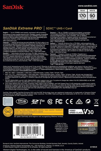 Imagem 3 de 3 de Cartão De Memória Sandisk Sdcx Uhs-i 512 Extreme Pro