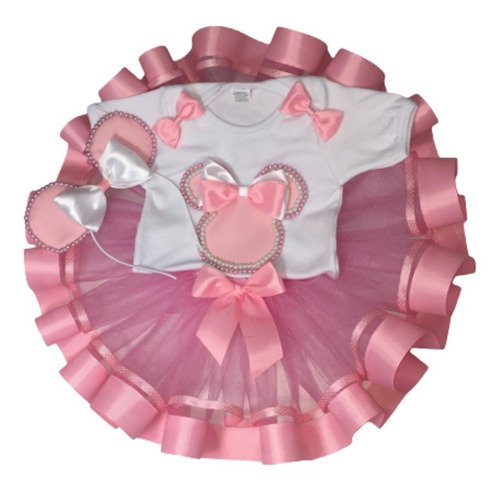 Tutú Niña Mimi Rosa Perlas Listón Disfraz T-1-4 Cumpleaños
