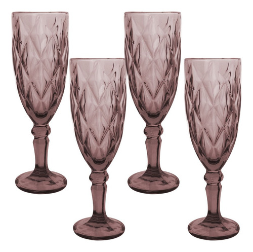Copa Labrada Champagne Vidrio Flauta Cristal 170ml Vittori Púrpura/4 Piezas