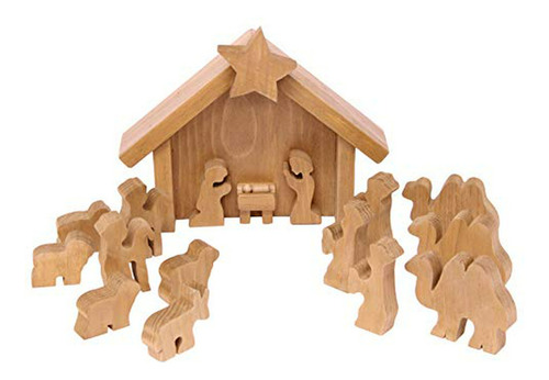 Amishtoybox.com Juego De Pesebre De Madera, 14 Piezas, Hecho