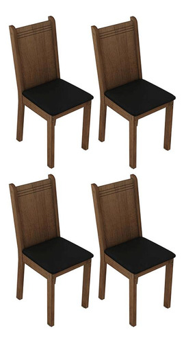 Sala De Jantar Mesa Tampo De Vidro 4 Cadeiras Camélia Madesa Cor Rustic/preto/sintético Preto