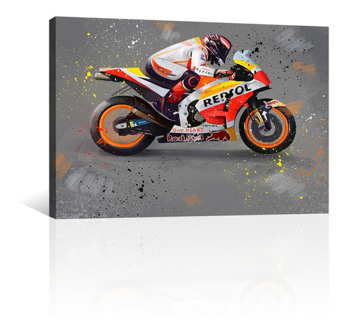 Cuadro Decorativo Ilustraciones Canvas Moto Race Gp Pastel