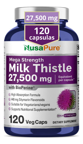 Cardo Mariano Milk Thistle 12500mg 200 Capsulas Silimarina