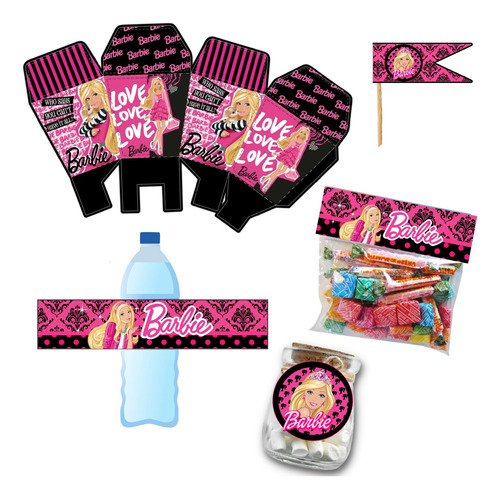 Kit Imprimible Barbie + Candy Bar + Cajitas + Regalos 