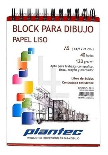 Block Para Dibujo Papel Liso Plantec X 40 H. A5 120 G 15611 