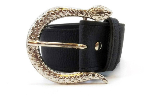 Imagen 7 de 10 de Cinturon Negro Mujer Eco Cuero Serpiente Hebilla Niquel 39mm