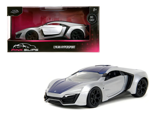 Lykan Hypersport Pink Slips 1:32 Jada Toys, color plateado, miniatura plateada