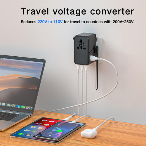 Adaptador De Viaje, Convertidor De Voltaje, Lingpei, Con 4 E