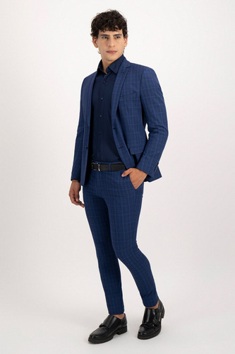 Saco Separado Formal Move Skinny Fit Lmental Azul Obscuro A Cuadros 44