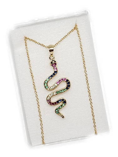 Imagen 2 de 3 de Collar De Serpiente Y Zirconias 1 Pz De Oro Laminado+estuche