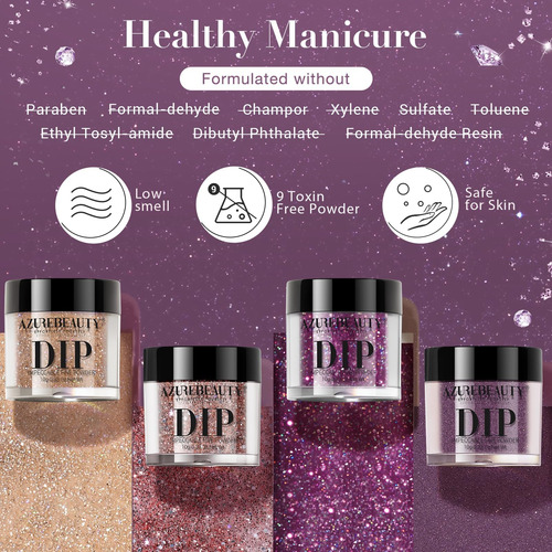 Kit De Uñas De Polvo De Inmersión Azurebeauty, 4 Colores De