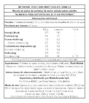 Proteina Metapure Iso Whey Zero 2kg Vainilla - Qnt