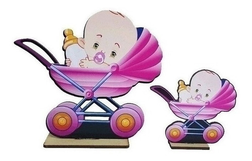 Centro De Mesa Economico X10u Baby Shower Coche Rosa Bb