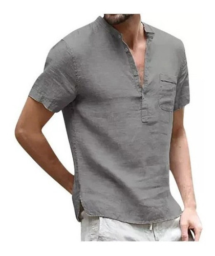 Camisa Manga Corta Hombre Verano Camiseta Lino Hombre Retro